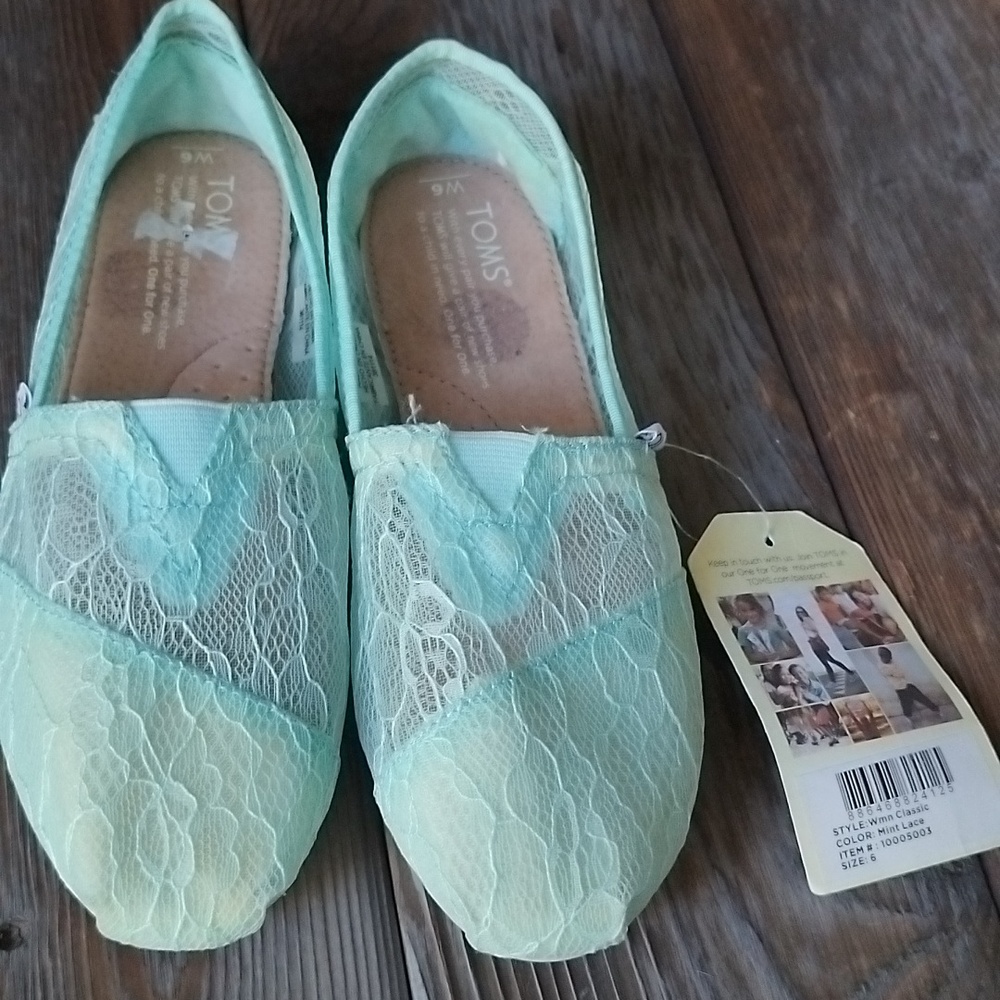 Toms Slip On Shoes Blue Lace Loafers Flats A65 Comfort Womens